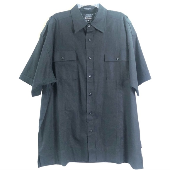 Koman Sport Black Linen Cotton Blend Men's Shirt - Picture 1 of 9